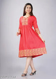 Red cotton embroidered anarkali kameez with long skirt
