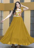 Georgette embroidered floral Anarkali gown, sleeveless, India-made, XS-XXL sizes available
