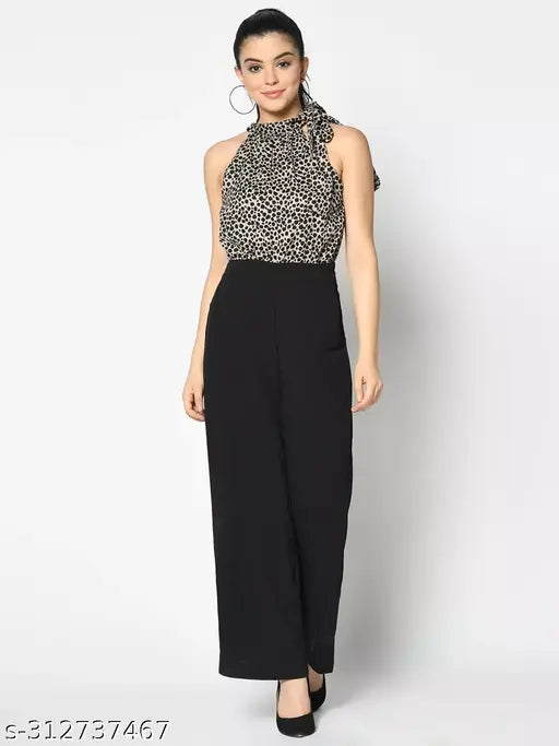 Blue printed jumpsuit, sleeveless, trendy design by Raj Design Expo, halter neck, polyester fabric, size N XS (34in bust, 56in length, 27in waist)