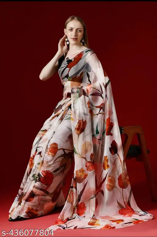 A vibrant Bollywood designer print silk sari