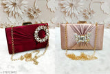 Purple satin clutch purse with ruffled detail, metal hardware