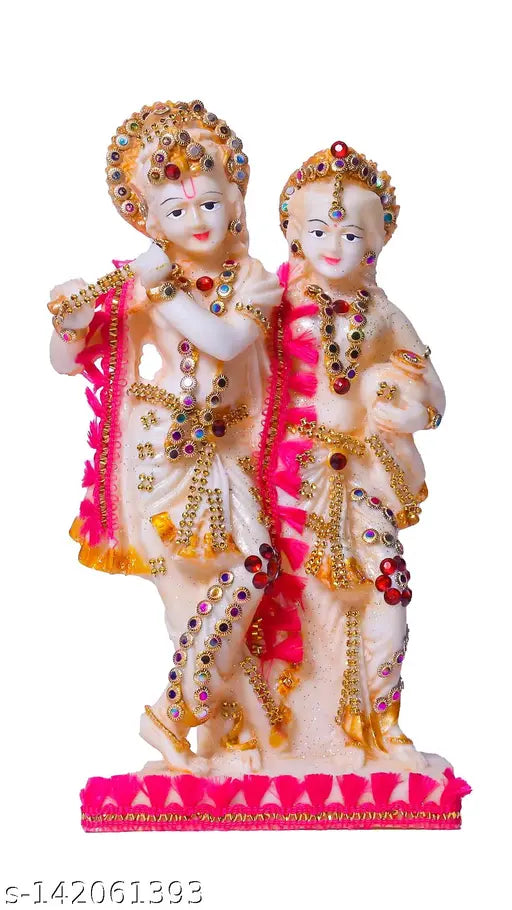 Resin Lord Radha Krishna statue, vibrant and detailed polyresin Krishna idol for home decor or pooja room, brings positive energy and wealth. Perfect gift for special occasions. Made in India