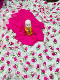 Pink fabric with Buddha, possibly printed daily wear saree
