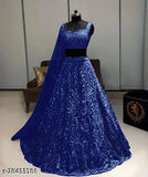 Semi-stitched Lehenga Choli, embellished topwear & net dupatta for women's special occasions. Embroidered & lace details on Indian ethnic wear for parties. Flared Indo Western style (Free Size: Waist 44in, Length 42in, Dupatta 2in). Made in India