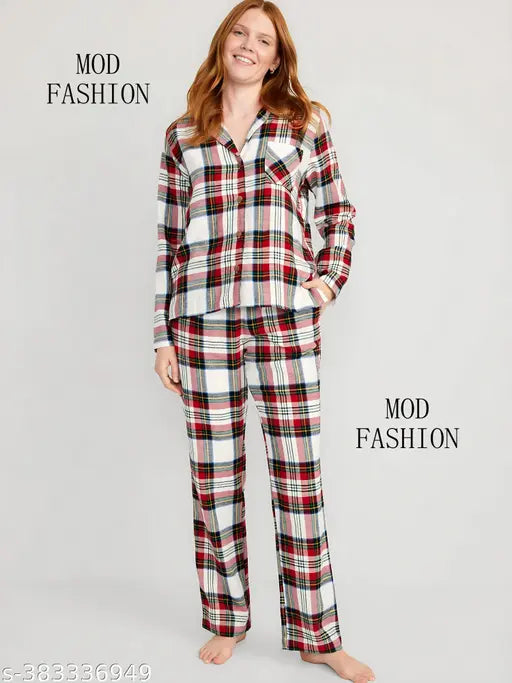 Mod Fashion checked premium export surplus flannel night suit in soft cotton blend - Women's cozy winter loungewear