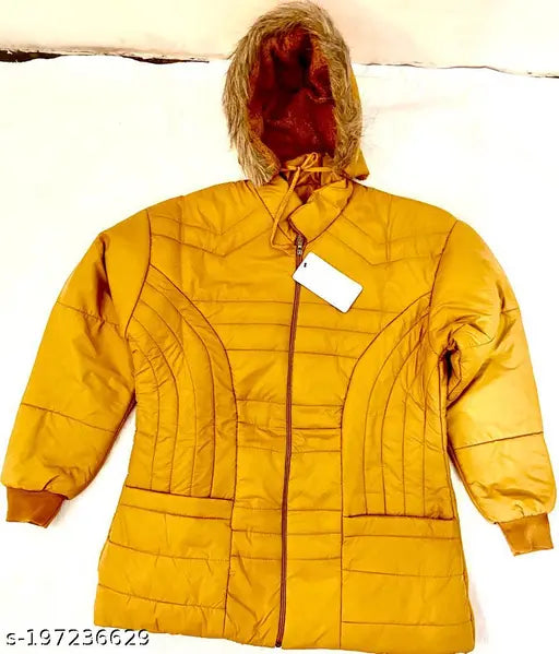 Yellow polyester long sleeve women's solid jacket, size XL for casual wear