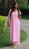 Ayera Women cotton katha kurta sets in baby pink, 3/4 sleeve, round neck, A-line, suitable for festive & party occasions