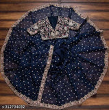 Embroidered blue saree with blouse, designed for women's wear, suitable for daily wear or weddings
