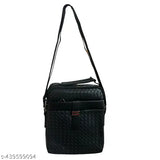 A black woven crossbody sling bag with adjustable strap and zip closure, suitable for travel and daily use