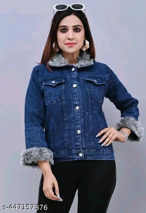 High-quality solid denim women's jacket, long sleeves, made in India