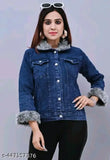 High-quality solid denim women's jacket, long sleeves, made in India