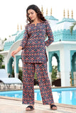 Viscose rayon printed pyjamas with three-quarter sleeves, India-made sleepwear on hanger