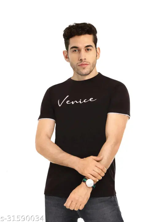 EKFX Round Neck Trendy Black T-Shirt for Men