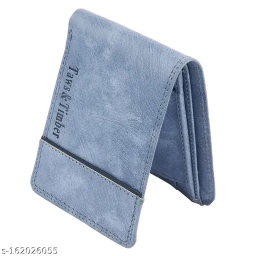 Green faux leather bifold compact wallet for men, 2 compartments, textured pattern