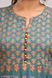 Multicolor rayon plus size maxi gown/kurti with printed design, three-quarter sleeves. Fashion Zest India