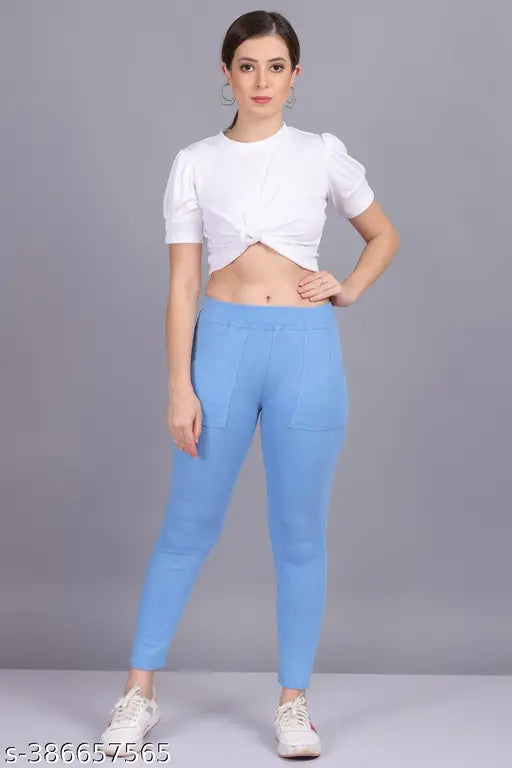 Cotton blend women's jeggings pack of 3 - Solid, stretchable, and breathable for daily wear, suitable for yoga and sports