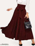 Maroon satin midi skirt with a high waist and long hem