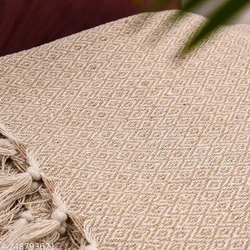 Beige cotton net sofa throws, set of two for cozy home interiors