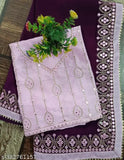 Purple silk sari with embroidery, matching blouse
