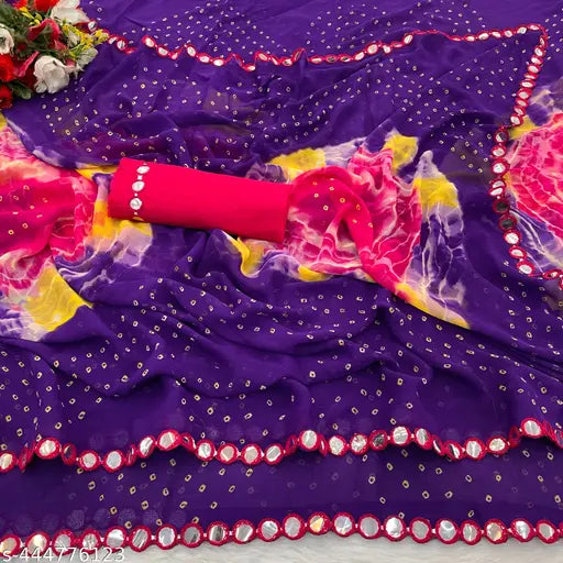 Purple and yellow Georgette printed saree for women, daily wear saree, party wear saree