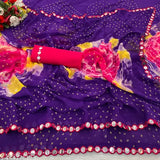 Purple and yellow Georgette printed saree for women, daily wear saree, party wear saree