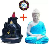 Multicolor polyresin Bhakti Murti Lord Buddha and Adiyogi idol for home decor, with 51 cones - 7cmx9cmx14cm