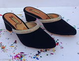 Luxurious velvet ballerinas with diamond design block heels, open back, plush texture and stable footing for modern women