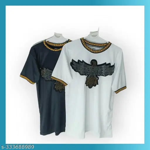 Elegant Lycra men's T-shirts (pack of 2), self-design net, contemporary style, short sleeves, India origin