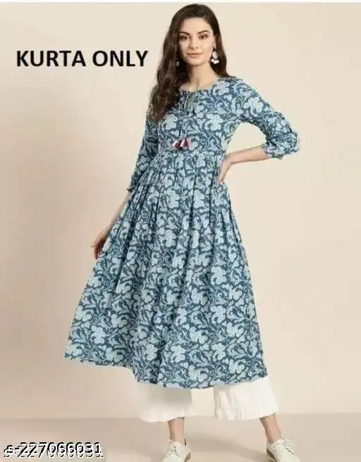 Rayon printed ensemble kurti, three-quarter sleeves, Indian ethnic wear for women