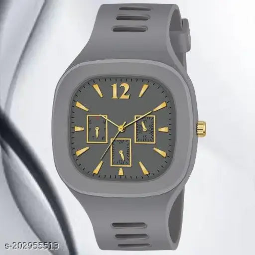 Multi-color, stylish analog watch for men. Black band, yellow and green dials
