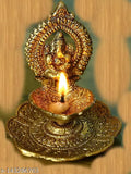 Golden Metal Ganesha Diyas (4.5 inch), hand-crafted Indian oxide artifacts for home & office temple tables