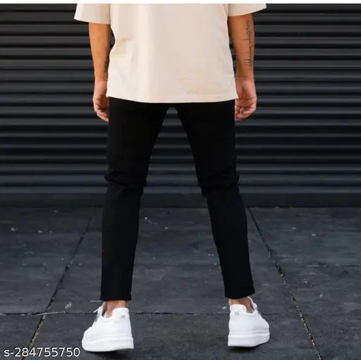 Black cotton flaying men jeans, size 28/30/32/34/36, India origin