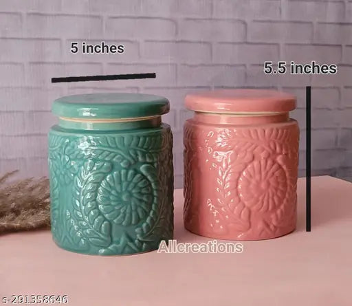 Green and pink ceramic jar with gold trim, 900ml
