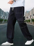Dark blue denim baggy cargo pants
