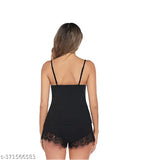 Black net lace baby doll nightdress with shorts, free size for women