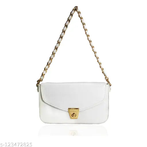 White crossbody sling bag with gold hardware