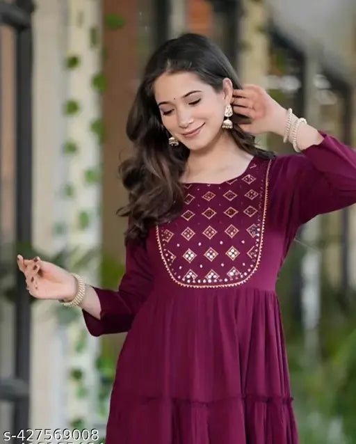 Rayon three-quarter sleeve blouse - Wine Vintage Tyre Priyaank, solid color, Indian fashion