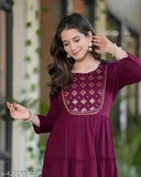 Rayon three-quarter sleeve blouse - Wine Vintage Tyre Priyaank, solid color, Indian fashion