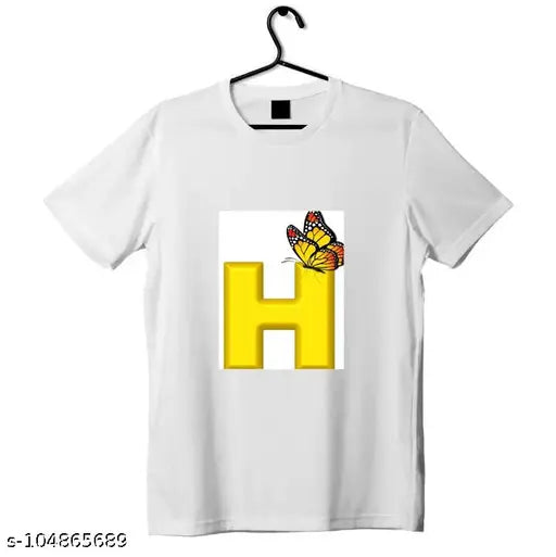 Elegant polyester men's t-shirt with H butterfly alphabet design, trendy and stylish, short sleeves, XS to XXL sizes, made in India