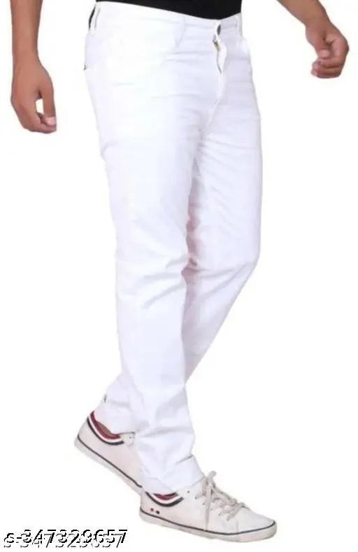 Cotton blend plain white jeans by RIEKFHR, ideal for casual wear, size options include 28, 30, and 32