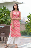 Rayon gold print Jaipuri sleeveless kurta and palazzo set, Indian handcrafted rayon clothing for women
