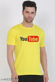 Yellow cotton blend t-shirt with Youtube logo print, short sleeves, premium quality clothing for men & women, made in India