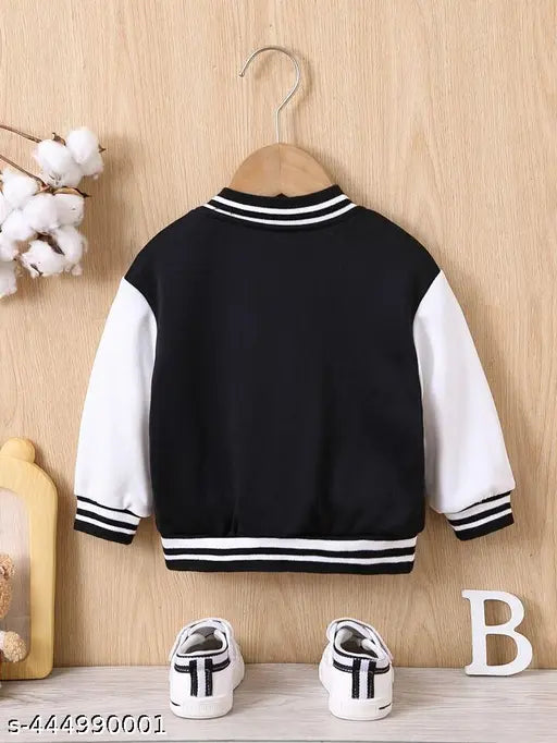 Black and white bomber-style children's jacket with a zip closure