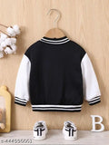 Black and white bomber-style children's jacket with a zip closure
