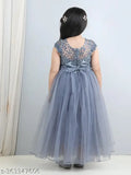 Fuchsia & Grey printed party dress for kids (1-10 years), embellished net material with sequins and cotton lining for parties, festivals, weddings, or ceremonies