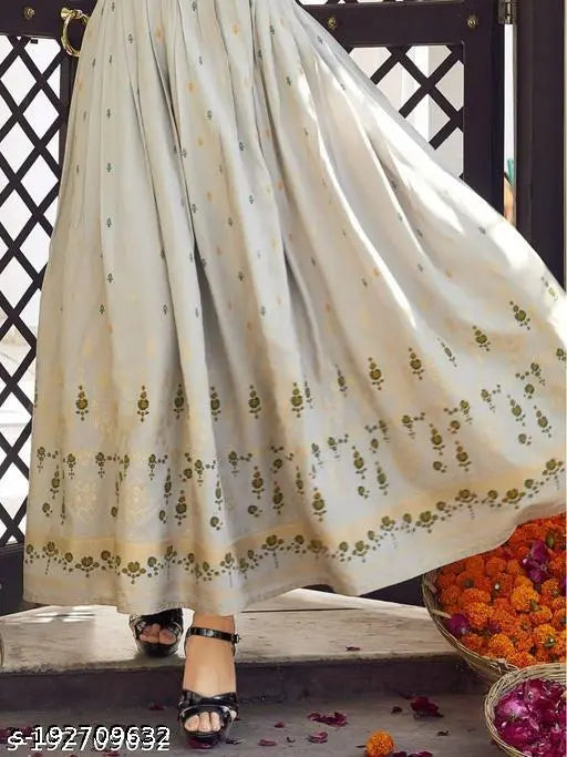 Grey Rayon Printed Kurta with Three-Quarter Sleeves, HF brand, India