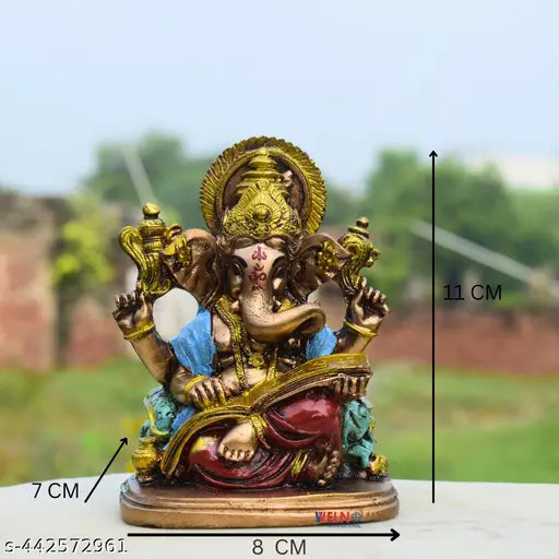 Small Ramayana Reading Ganesha for dashboard/table decor - Indian religious idol, enhances wealth, health, peace, and happiness (Northeast placement)