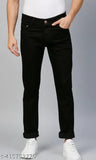 Black plain jeans, men's slim fit
