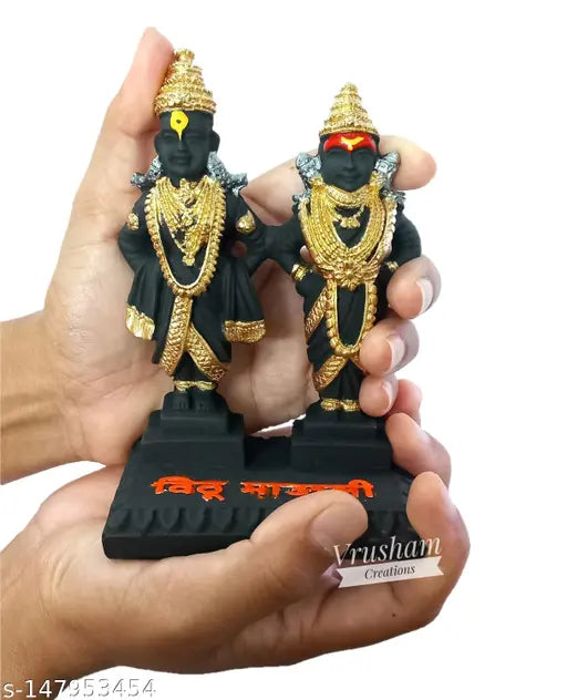 Poly Resin Indian Vithal Rukmini Murti statue, intricately detailed, 5-inch high, ideal for home or temple decor