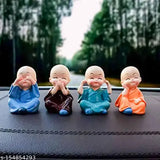 Indian miniature baby monk figurines, set of 4 for car dashboard decoration and home gifting
